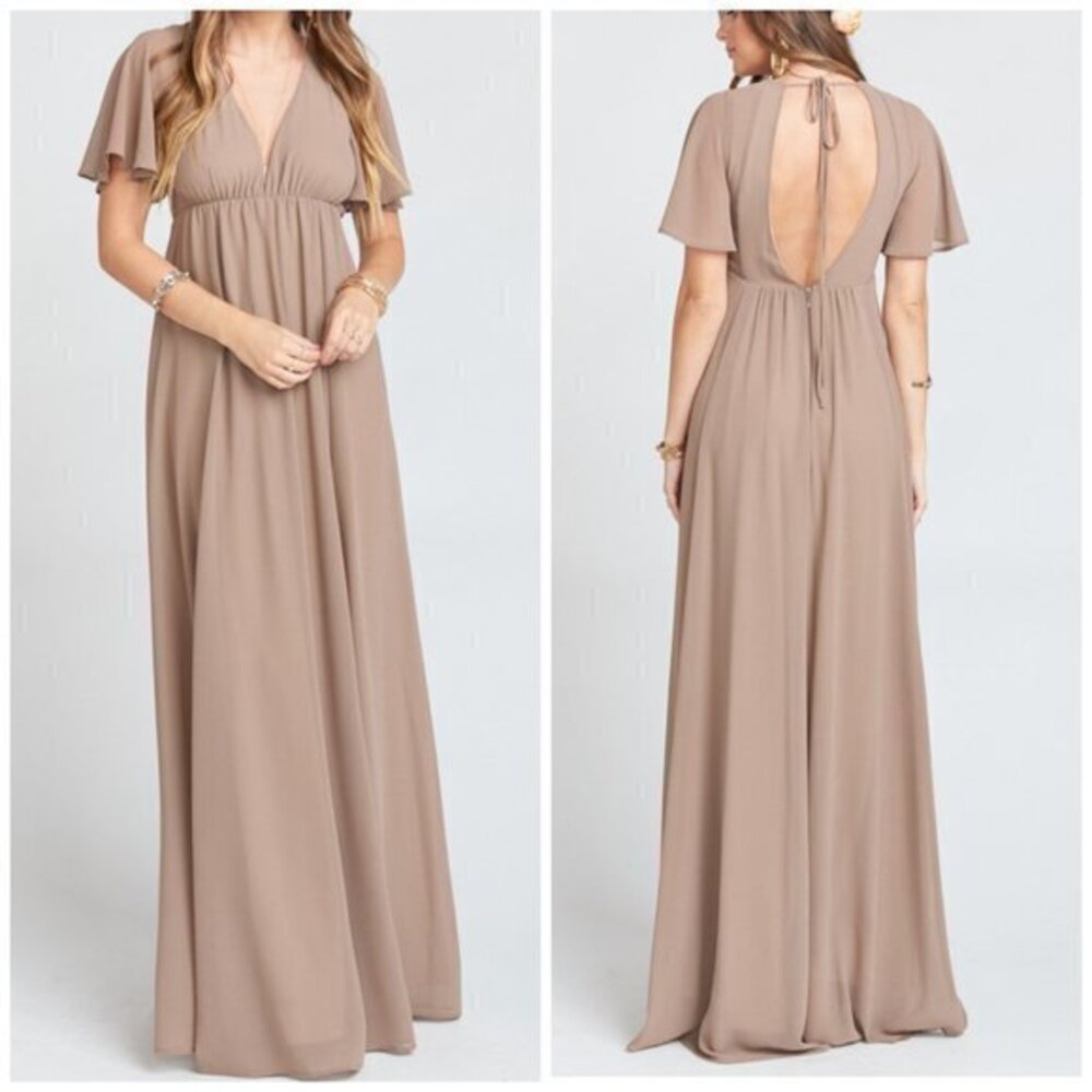 Show Me Your MuMu Faye Flutter Sleeve Maxi Chiffon Formal Dress, Size L NEW